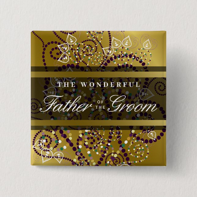 Chapa Cuadrada FATHER OF THE GROOM Boho Spirals Wedding Button (Anverso)