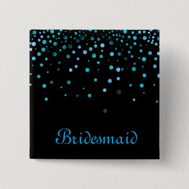 Chapa Cuadrada Faux Blue Confetti Elegante Esparkles Bridesmaid (Anverso)
