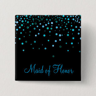 Chapa Cuadrada Faux Blue Confetti Elegantes espárragos Maid of Ho