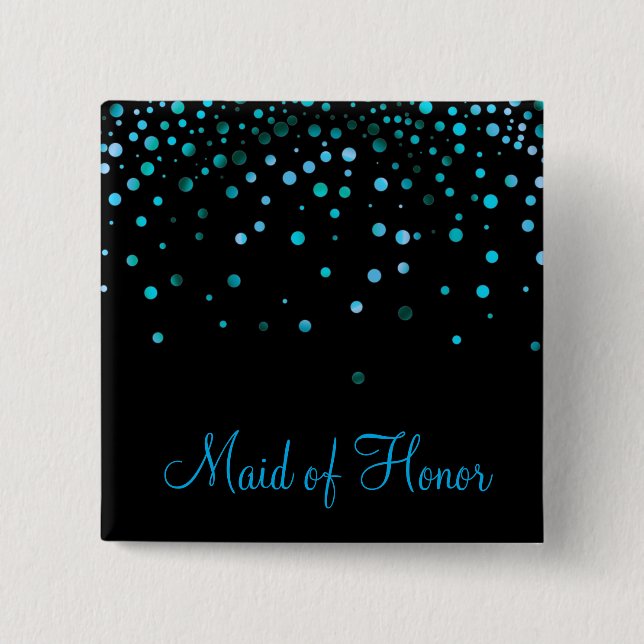 Chapa Cuadrada Faux Blue Confetti Elegantes espárragos Maid of Ho (Anverso)