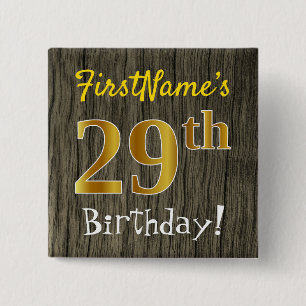 Chapa Cuadrada Faux Wood, Faux Gold 29th Birthday + Custom Name