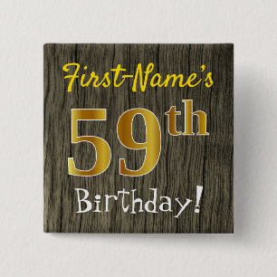 Chapa Cuadrada Faux Wood, Faux Gold 59th Birthday + Custom Name