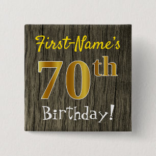 Chapa Cuadrada Faux Wood, Faux Gold 70th Birthday + Custom Name