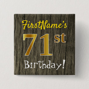 Chapa Cuadrada Faux Wood, Faux Gold 71st Birthday + Custom Name
