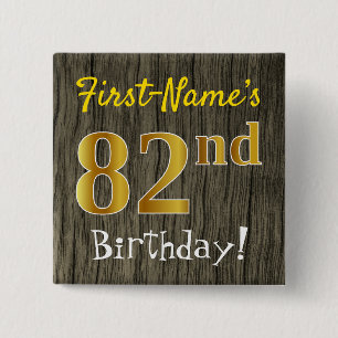 Chapa Cuadrada Faux Wood, Faux Gold 82nd Birthday + Custom Name