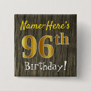 Chapa Cuadrada Faux Wood, Faux Gold 96th Birthday + Custom Name
