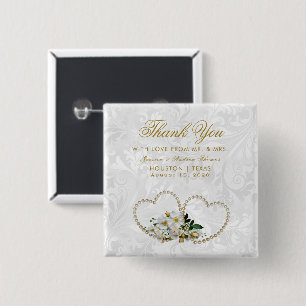 Chapa Cuadrada Favor de boda de damasco Pearl Hearts & Flowers