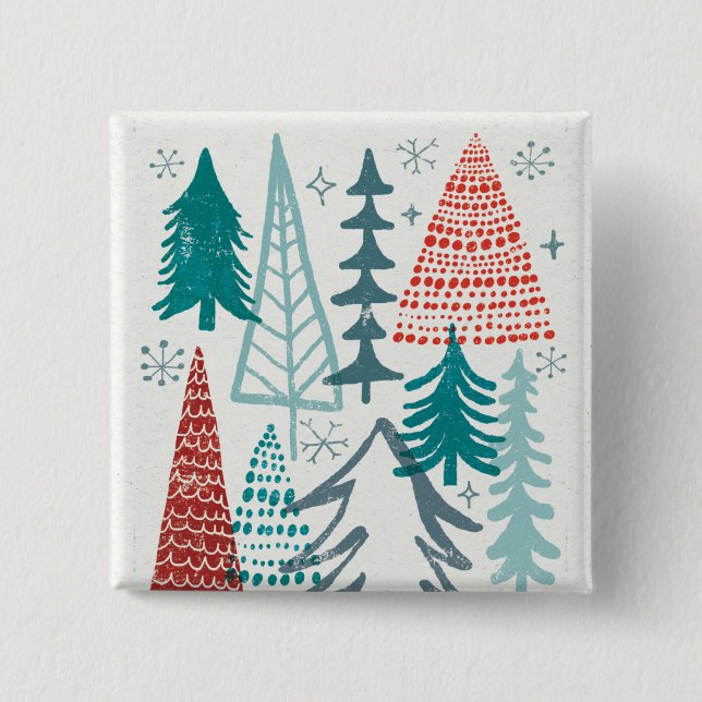 Chapa Cuadrada Felices árboles de Christmastime (Anverso)