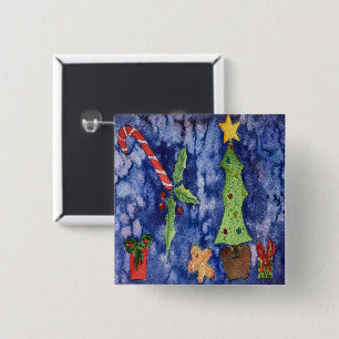 Chapa Cuadrada Felices Fiestas Clásicos Navidades Iconos Acuarela