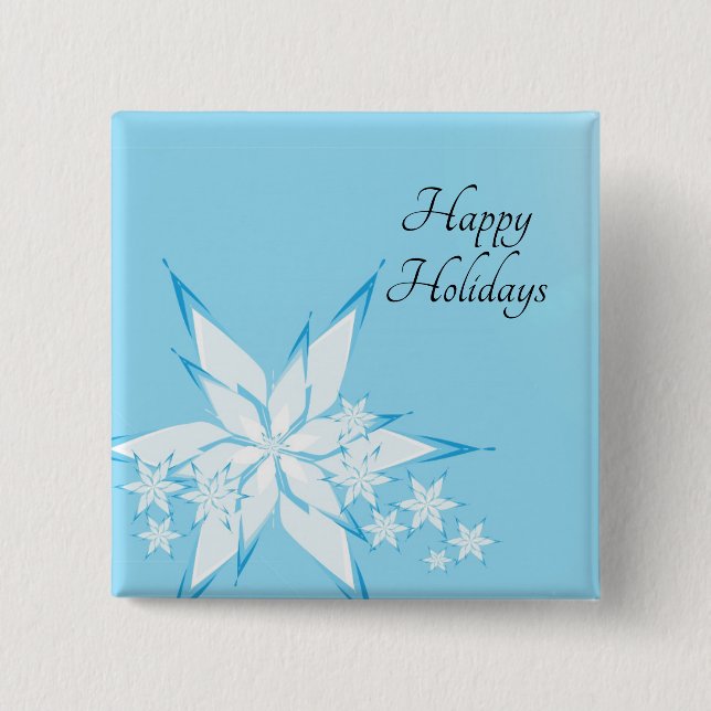 Chapa Cuadrada Felices fiestas con arte de copo de nieve (Anverso)