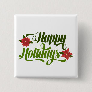 Chapa Cuadrada Felices Fiestas, Insignia Cuadrada De 15 Cm