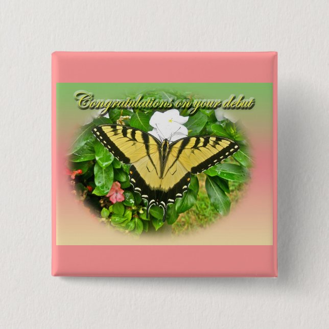 Chapa Cuadrada Felicitaciones Debut Swallowtail Butterfly Items (Anverso)