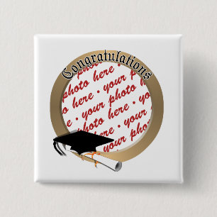 Chapa Cuadrada 'Felicitaciones' marco de foto dorada