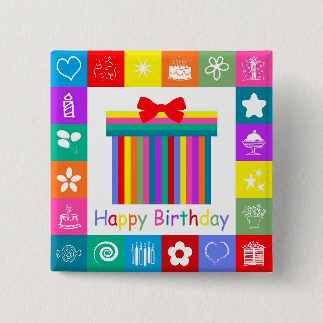 Chapa Cuadrada Feliz cumpleaños (Anverso)