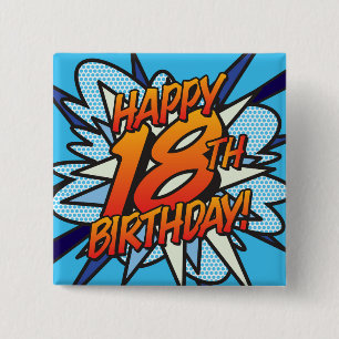 Chapa Cuadrada FELIZ CUMPLEAÑOS 18 divertido cómic retro