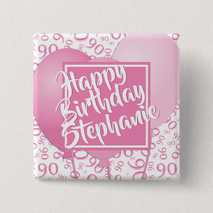 Chapa Cuadrada Feliz cumpleaños - 90.o rosa/blanco del modelo de