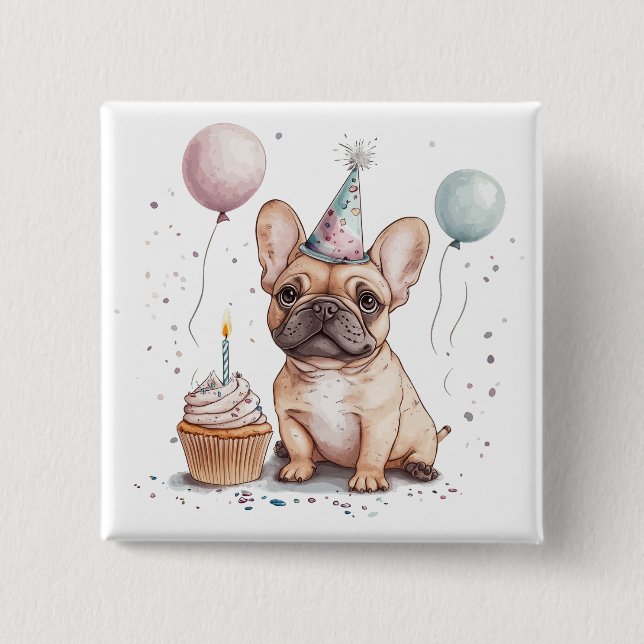 Chapa Cuadrada Feliz Cumpleaños Bulldog Francés (Anverso)