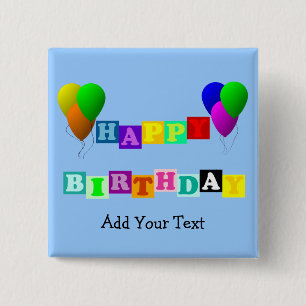 Chapa Cuadrada Feliz cumpleaños con globos de Shirley Taylor