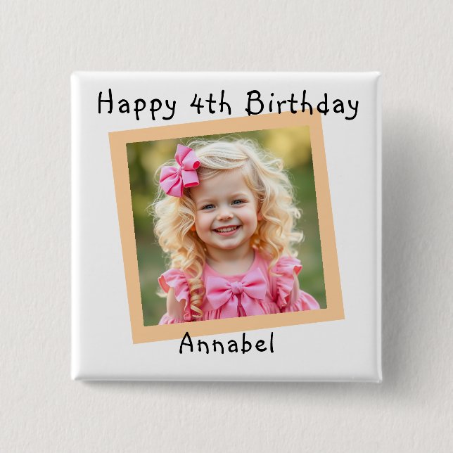 Chapa Cuadrada Feliz cumpleaños, foto personalizada (Anverso)