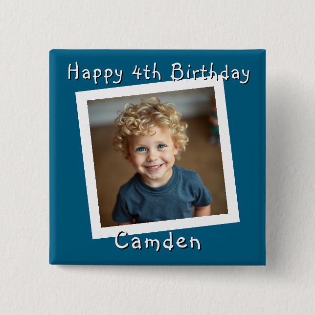 Chapa Cuadrada Feliz cumpleaños, foto personalizada (Anverso)