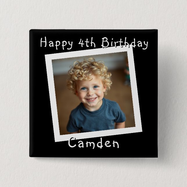 Chapa Cuadrada Feliz cumpleaños, foto personalizada (Anverso)