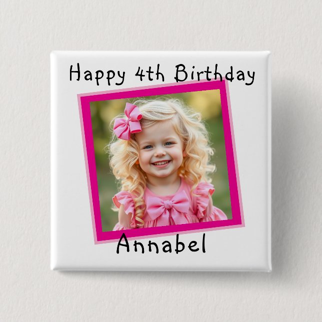 Chapa Cuadrada Feliz cumpleaños, foto personalizada (Anverso)