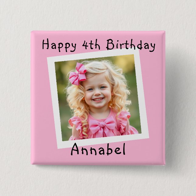 Chapa Cuadrada Feliz cumpleaños, foto personalizada (Anverso)