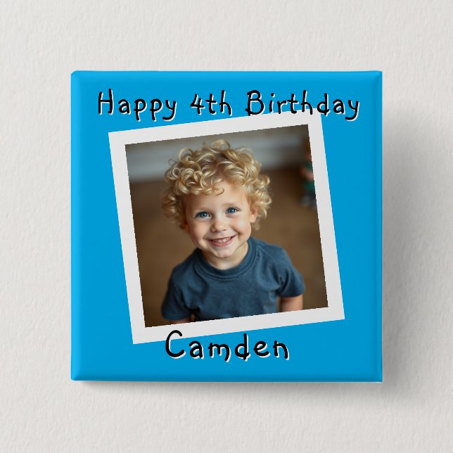 Chapa Cuadrada Feliz cumpleaños, foto personalizada (Anverso)