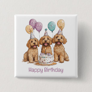 Chapa Cuadrada Feliz cumpleaños Goldendoodle Dogs Pastel de cumpl