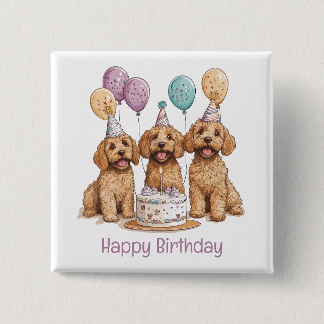 Chapa Cuadrada Feliz cumpleaños Goldendoodle Dogs Pastel de cumpl (Anverso)