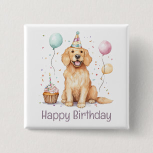 Chapa Cuadrada Feliz cumpleaños, perro de la recuperación de oro