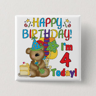 Chapa Cuadrada Feliz cumpleaños Teddy Bear 4ª camisetas y regalos