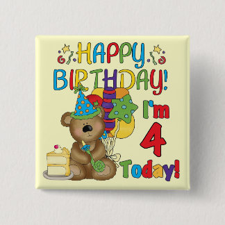 Chapa Cuadrada Feliz cumpleaños Teddy Bear 4ª camisetas y regalos