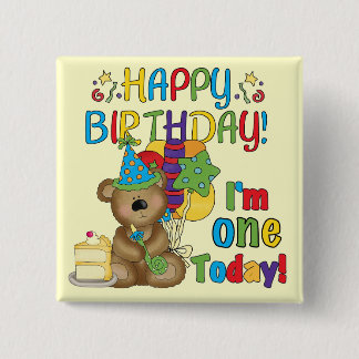Chapa Cuadrada Feliz cumpleaños Teddy Bear primera camisetas y re