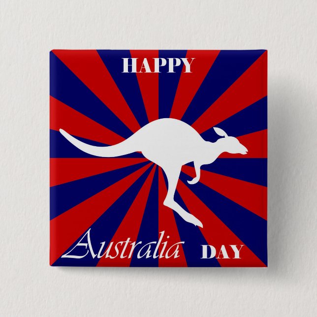 Chapa Cuadrada Feliz Día de Australia Canguro Australiano (Anverso)