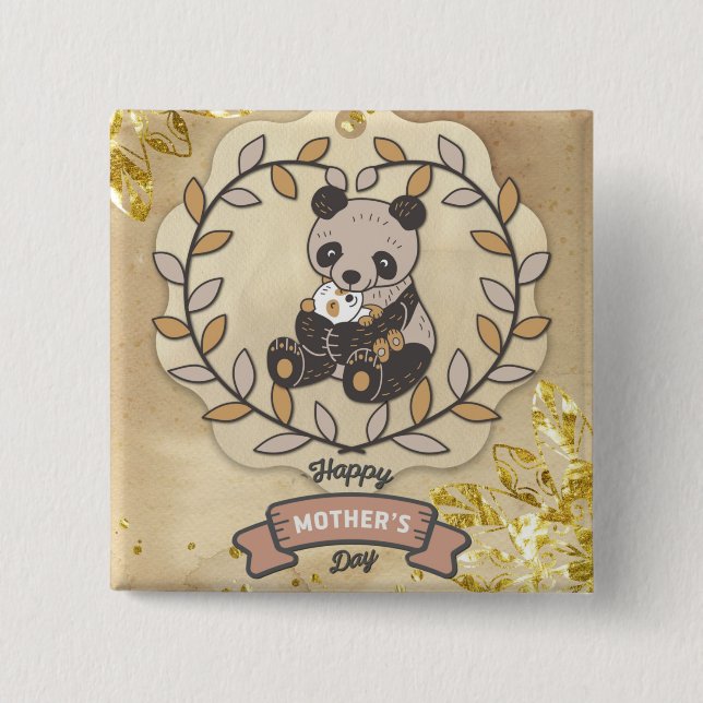 Chapa Cuadrada Feliz Día de la Madre Diversión Divertida Panda Os (Anverso)