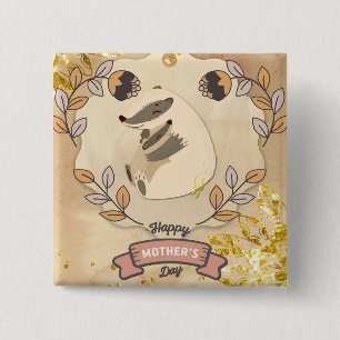 Chapa Cuadrada Feliz Día de la Madre, lindo mapache divertido