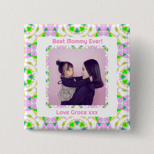Chapa Cuadrada Feliz Día de la Madre mejor mamá jamás Rosa Verde (Anverso)