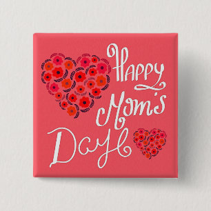 Chapa Cuadrada Feliz Día de la Madre Roses Rojos Amor Tipografía 