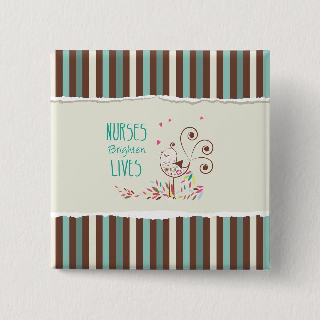 Chapa Cuadrada Feliz día de las enfermeras, pájaro lindo en franj (Anverso)