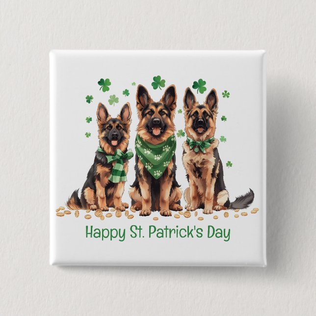 Chapa Cuadrada Feliz Día de San Patricio, perros pastores alemane (Anverso)