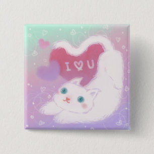 Chapa Cuadrada Feliz día de San Valentín con gato blanco esponjos