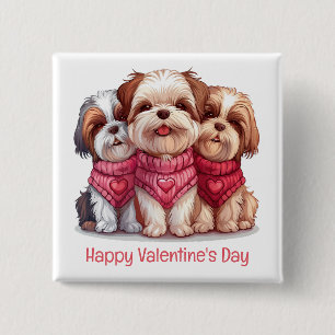 Chapa Cuadrada Feliz Día de San Valentín Shih Tzu Dogs