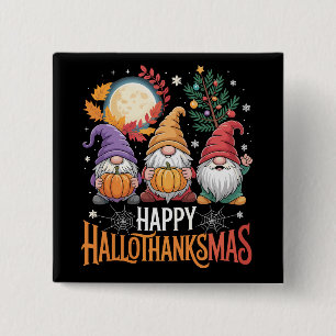 Chapa Cuadrada Feliz Hallothanksmas Amante de Gnomos Halloween Na