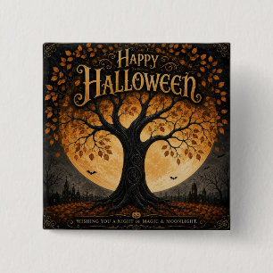 Chapa Cuadrada Feliz Halloween Árbol Espeluznante Luna Llena Góti