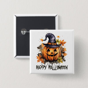 Chapa Cuadrada Feliz Halloween Arte de calabaza sonriente malvada