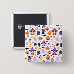 Chapa Cuadrada Feliz Halloween Brujas Fantasmas Gatos Murciélagos