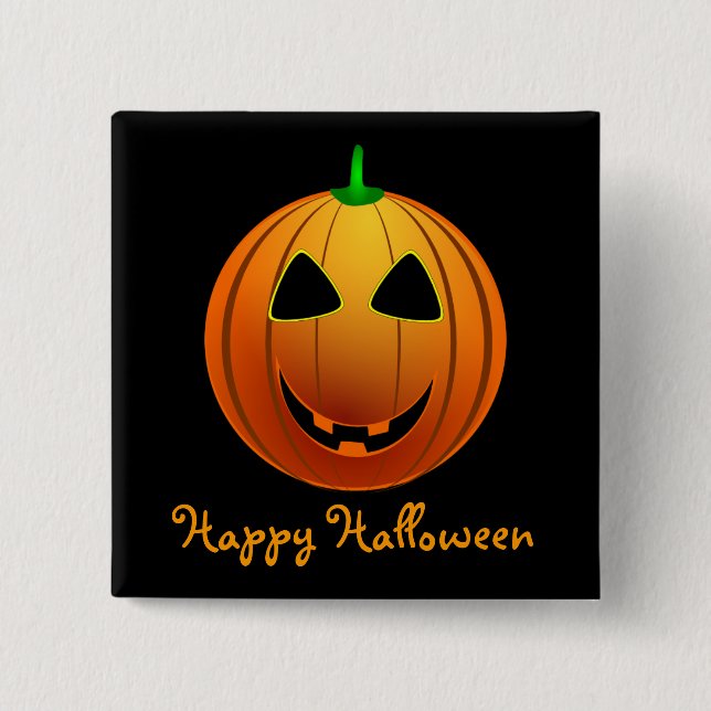 Chapa Cuadrada Feliz Halloween Jack 'o Lantern (Anverso)