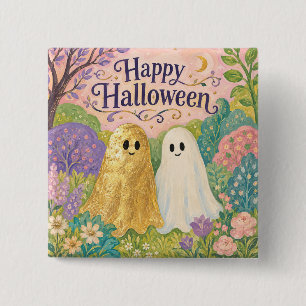 Chapa Cuadrada Feliz Halloween Jardín de Flores Fantasma Lindo