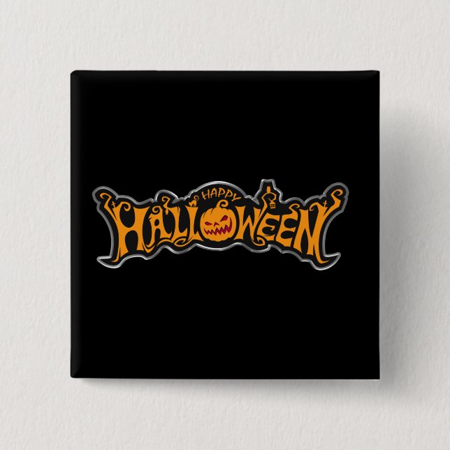 Chapa Cuadrada Feliz Halloween Ruby Eye Pumpkin Marco de Plata (Anverso)